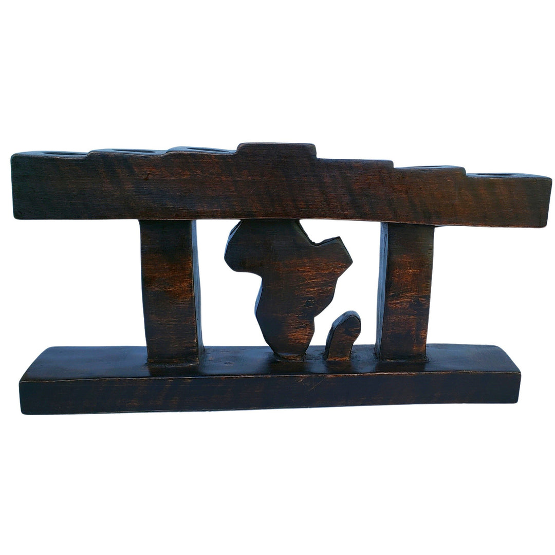 Africa Unity: Authentic Hand Caved Kwanzaa Kinara Wood Celebration Set (Brown)