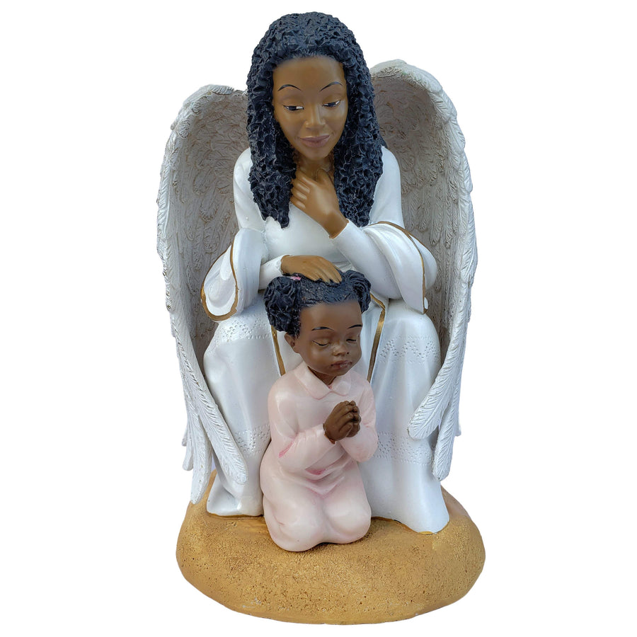 African American Guardian Angel with Girl Figurine