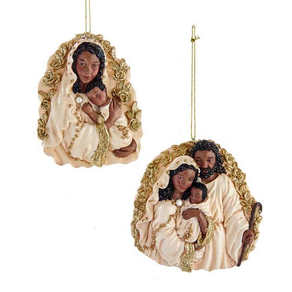 Holy Family II (Ivory & Gold): African American Christmas Ornament (Set of 2)