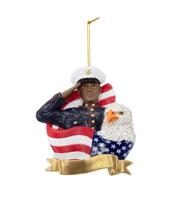 Black Marine Salute: African American Christmas Ornament