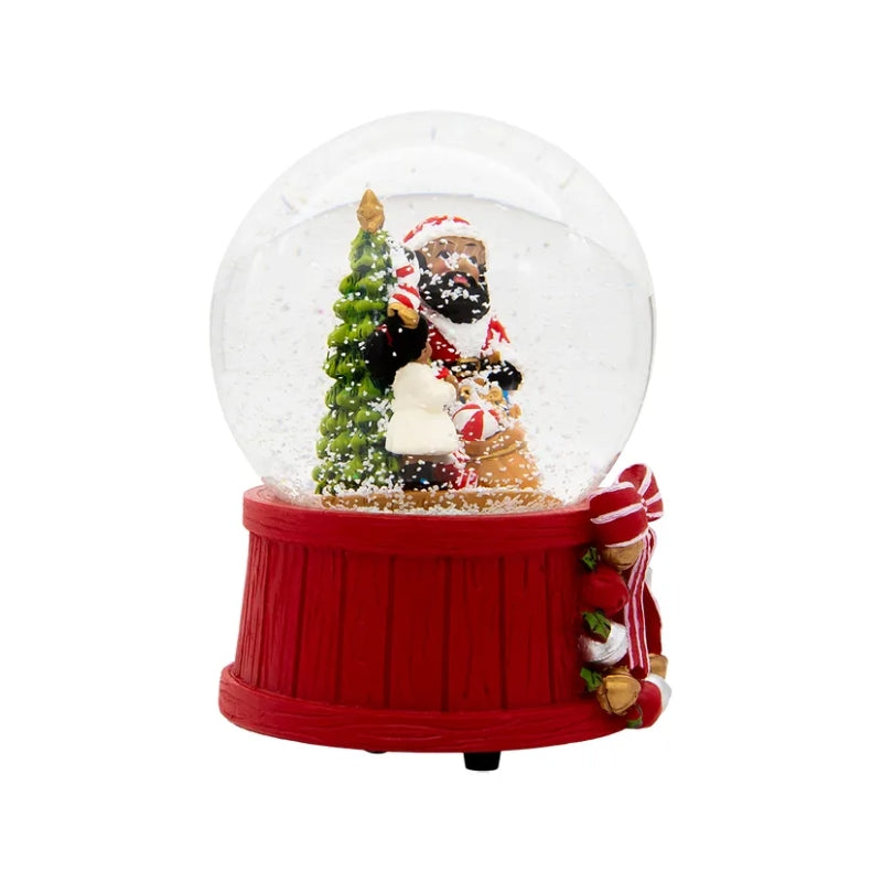2 of 5: African American Santa Claus Musical Wind Up Water Globe