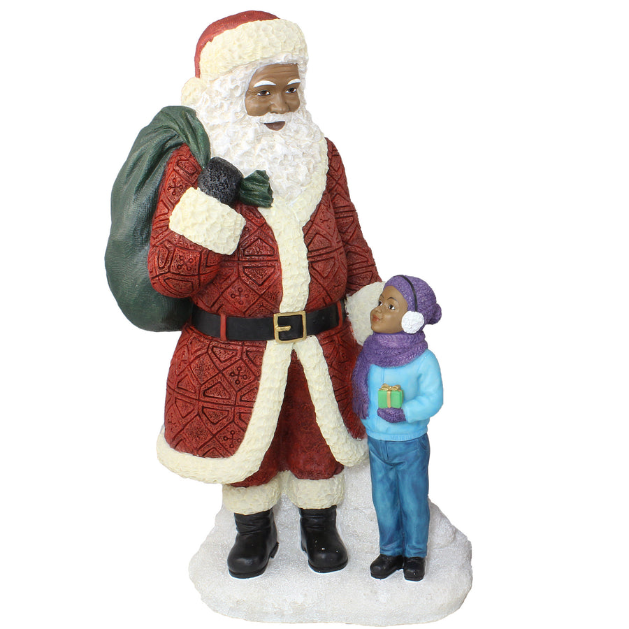 African American Santa Claus Standing with Boy Figurine