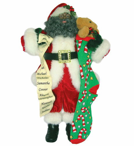 African American Santa Claus with Stocking and List Figurine