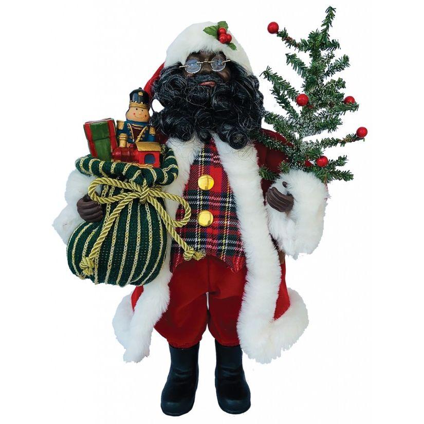 African American Tartan Plaid Santa Claus Figurine