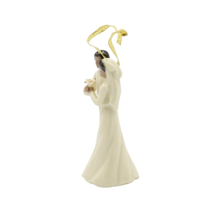 African American Wedding Couple Porcelain Christmas Ornament (Side)