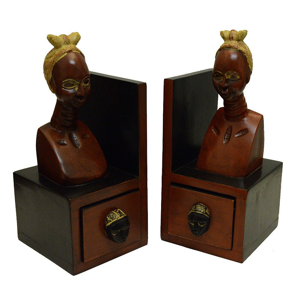 Ghanian Hand Made Wooden African Queen Bookends