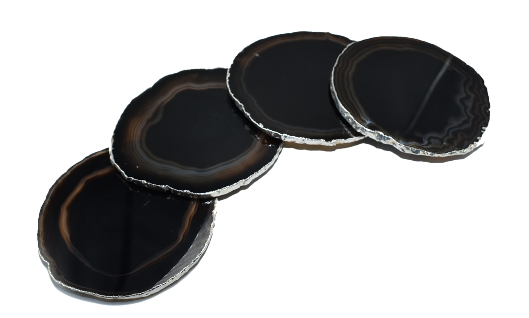 Premium Natural Agate Gemstone Coasters (Set of Four): Black