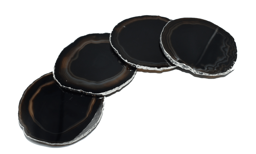 Premium Natural Agate Gemstone Coasters (Set of Four): Black