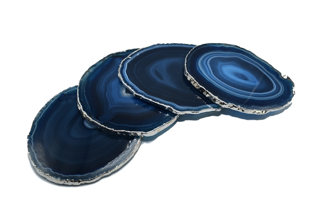 Premium Natural Agate Gemstone Coasters (Set of Four): Blue
