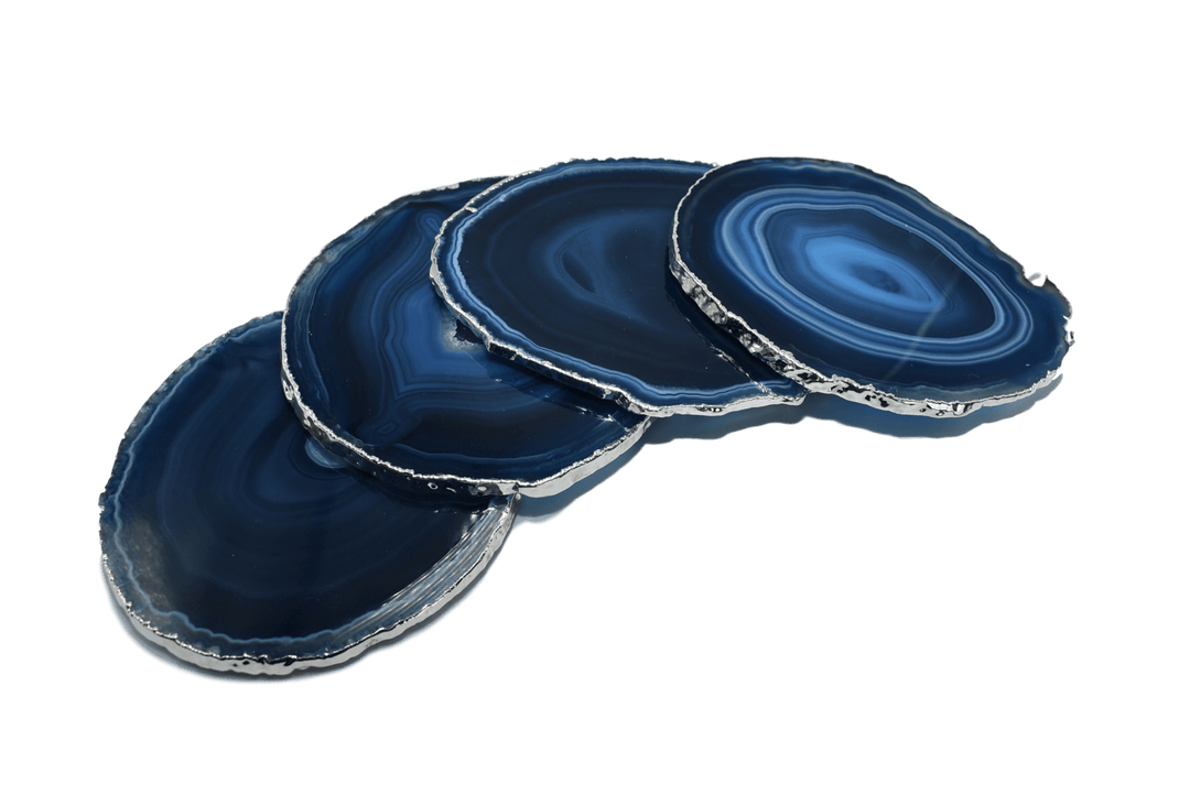 Premium Natural Agate Gemstone Coasters (Set of Four): Blue