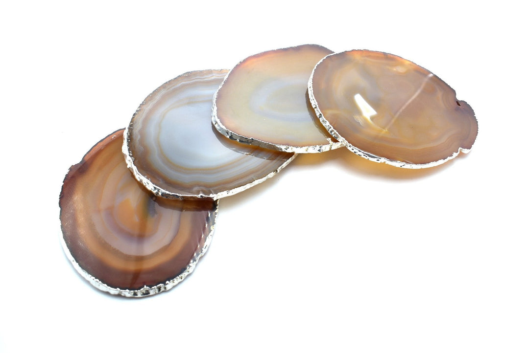 Premium Natural Agate Gemstone Coasters (Set of Four): Natural