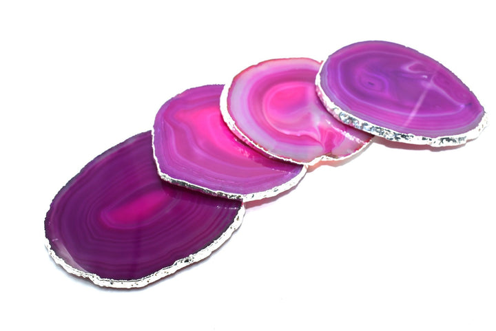 Premium Natural Agate Gemstone Coasters (Set of Four): Pink