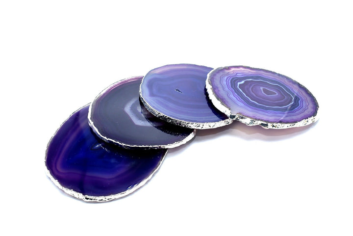 Premium Natural Agate Gemstone Coasters (Set of Four): Purple