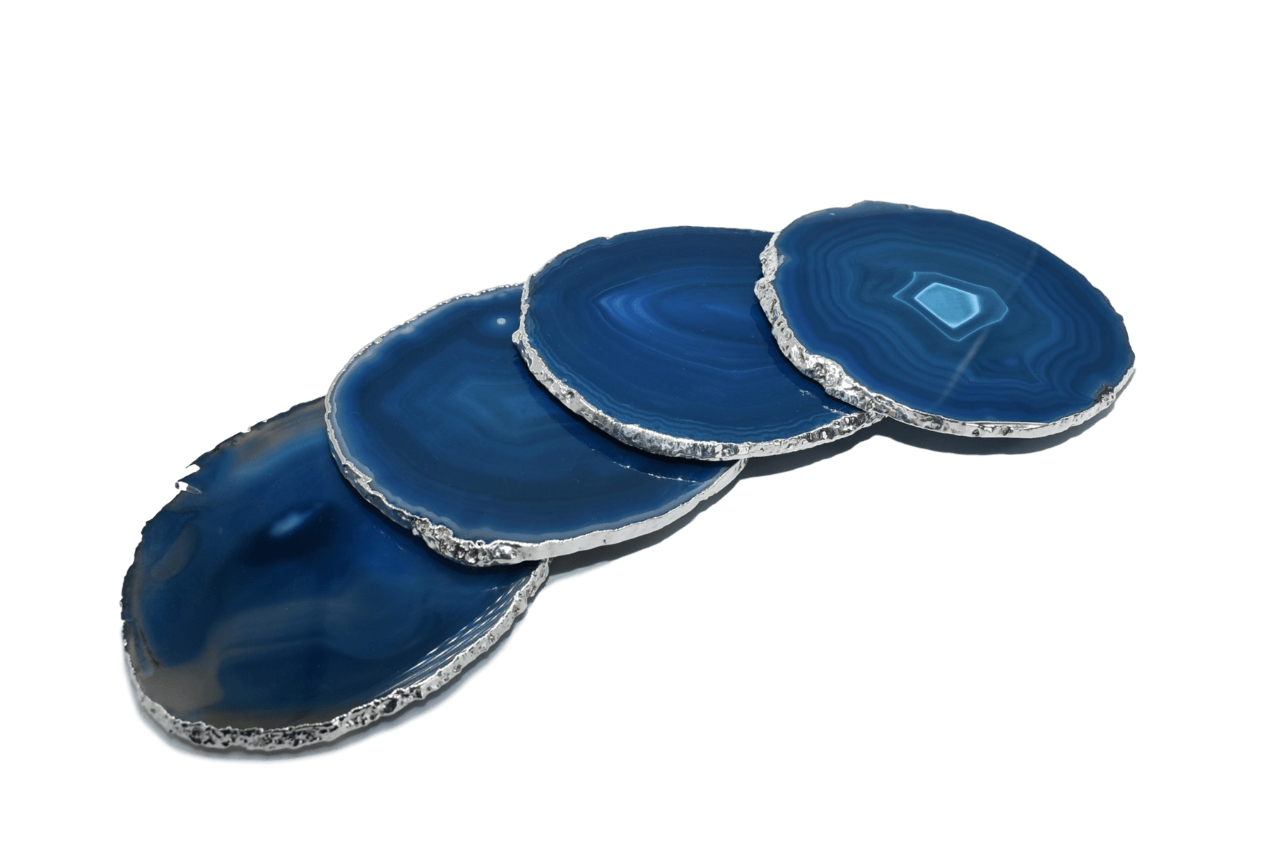 Premium Natural Agate Gemstone Coasters with Silver Trim (Set of 4
