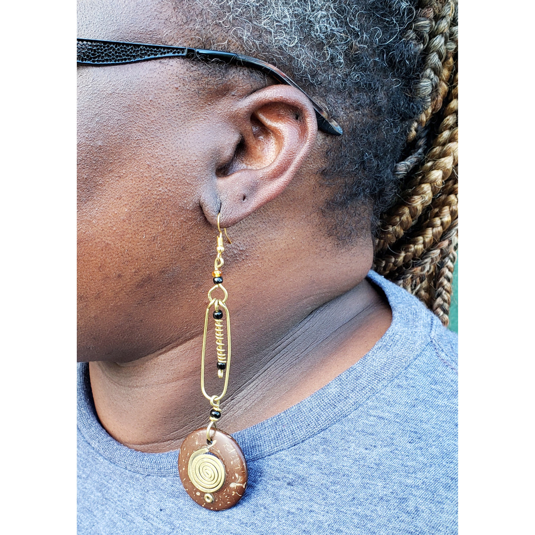 Amelia Coconut and Brass Drop Earrings by Amara Afrocentric Accents