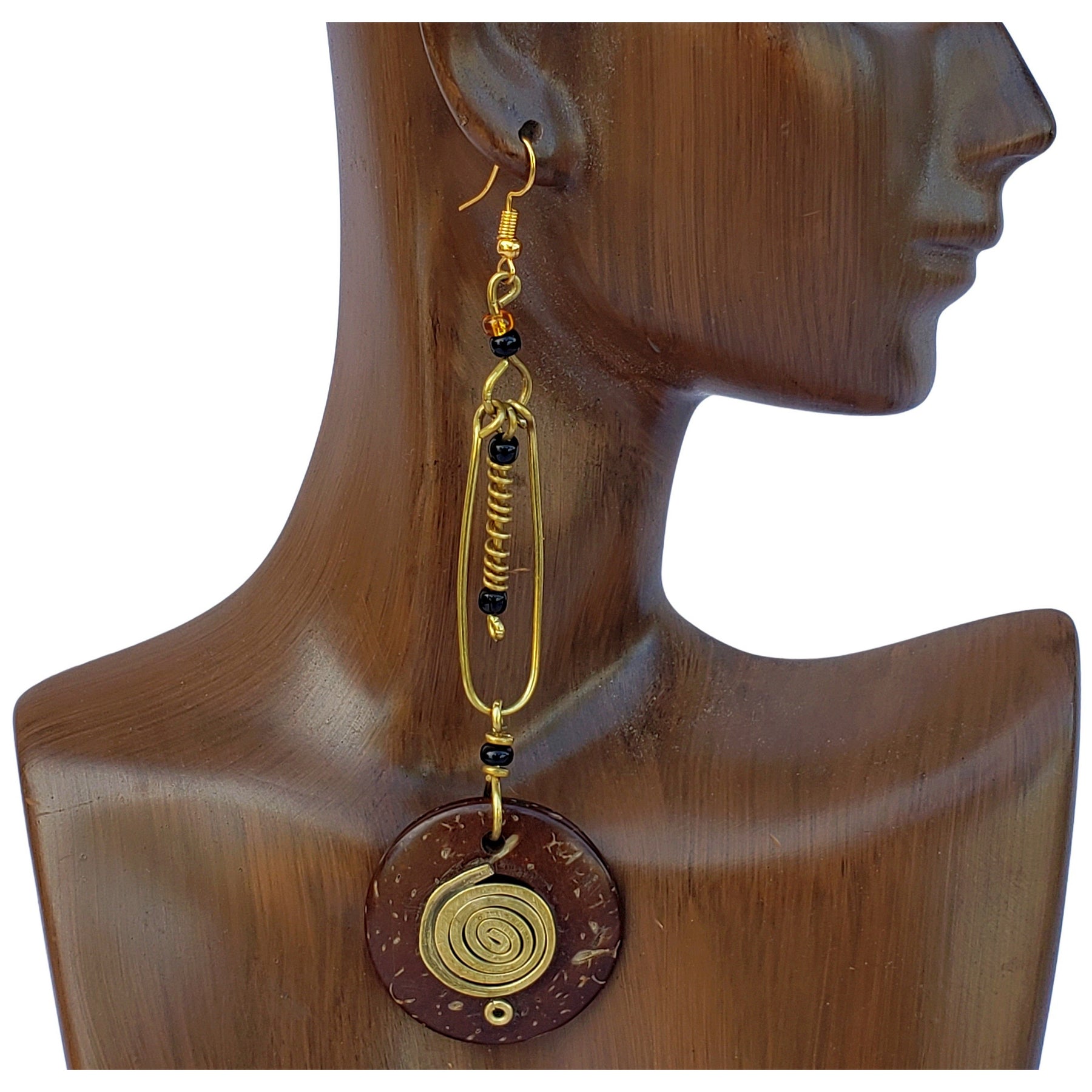 2 of 3: Amelia Coconut and Brass Drop Earrings by Amara Afrocentric Accents