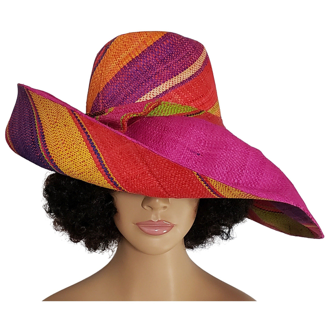 Amma: Authentic Hand Woven Multi-Color Madagascar Big Brim Raffia Sun Hat