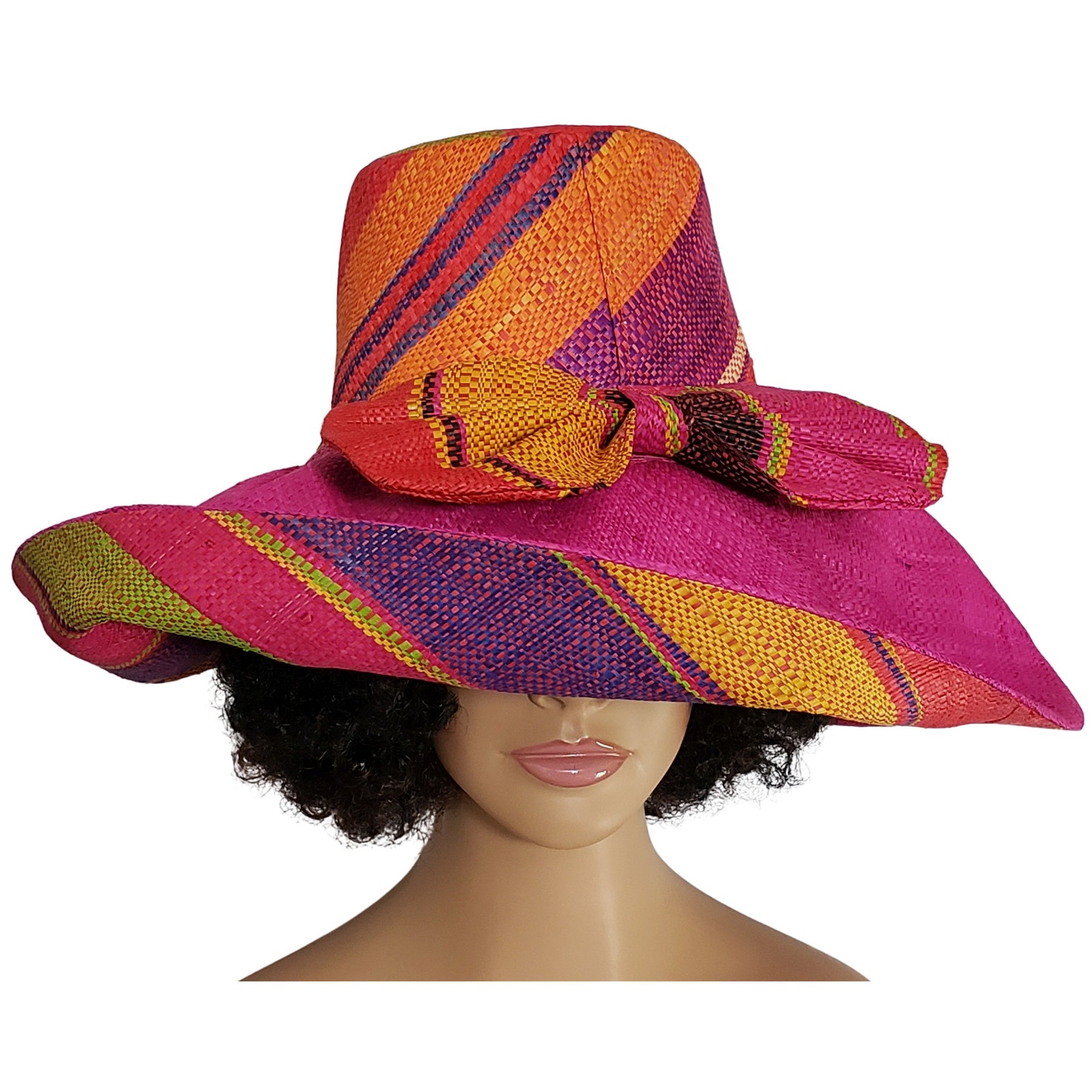 2 of 3: Amma: Authentic Hand Woven Multi-Color Madagascar Big Brim Raffia Sun Hat