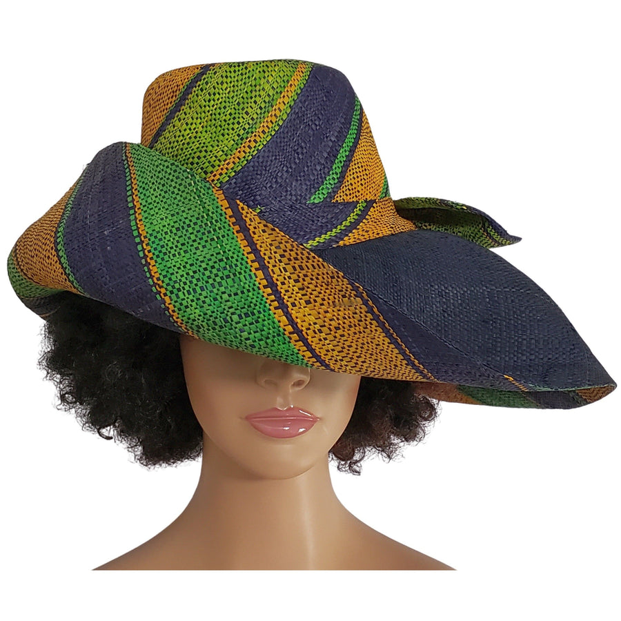 Asha: Authentic Hand Woven Multi-Color Madagascar Big Brim Raffia Sun Hat
