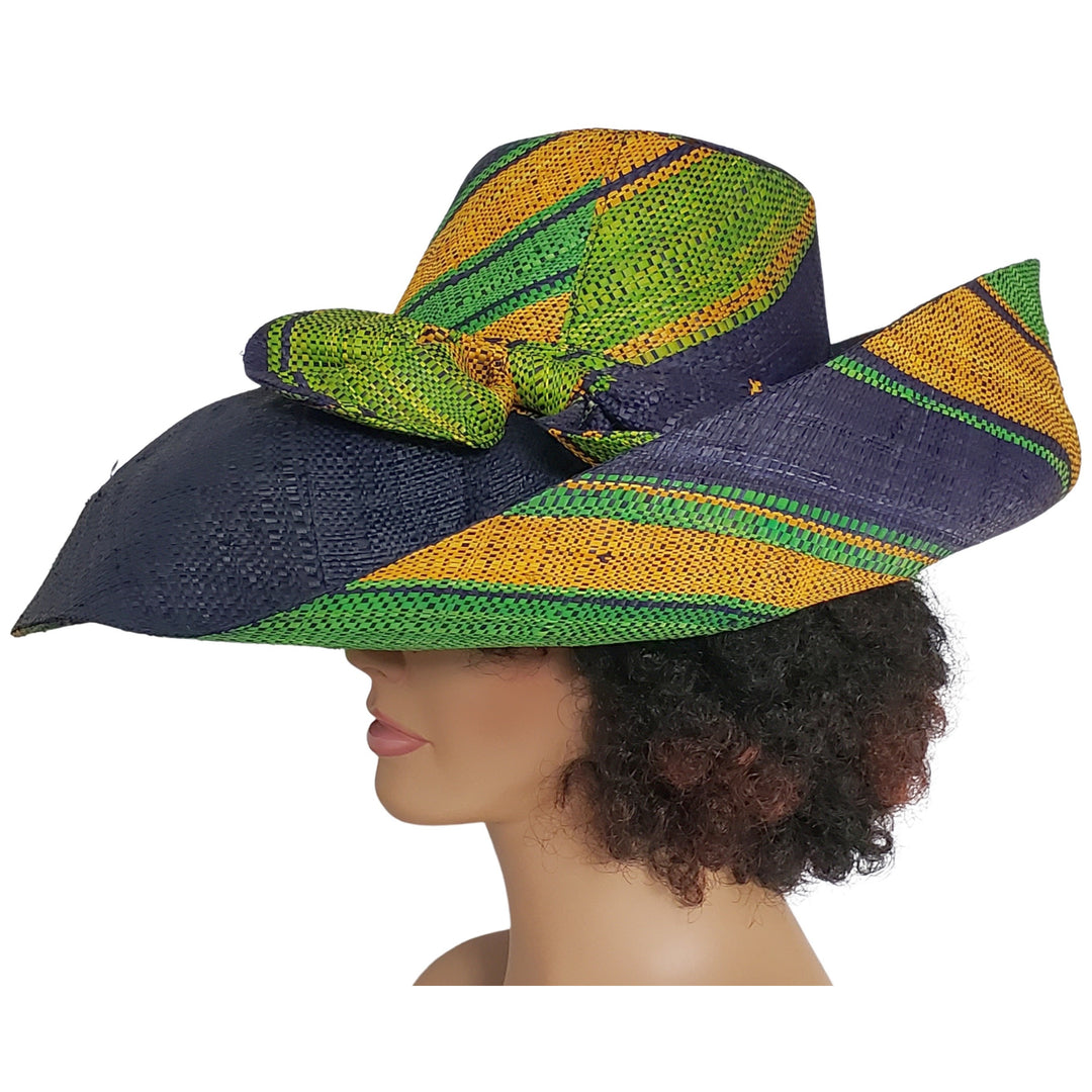 Asha: Authentic Hand Woven Multi-Color Madagascar Big Brim Raffia Sun Hat