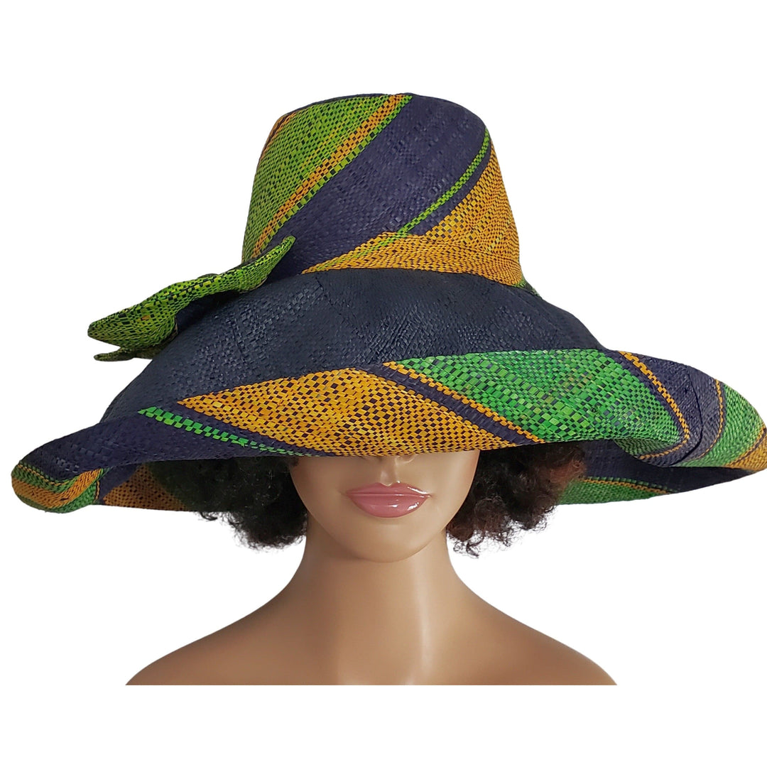 Asha: Authentic Hand Woven Multi-Color Madagascar Big Brim Raffia Sun Hat