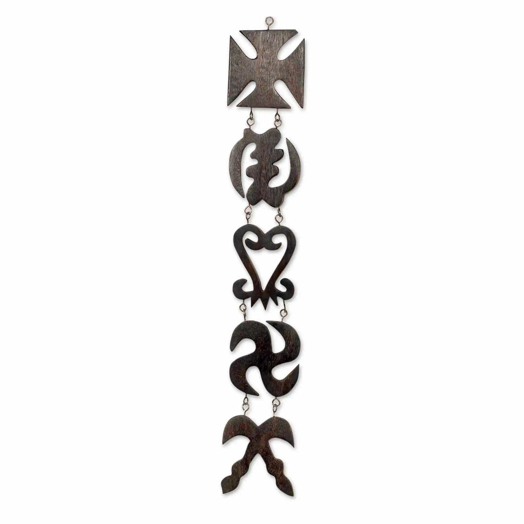 Ashanti Wisdom II: Hand Carved African Adinkra Wooden Wall Hanging