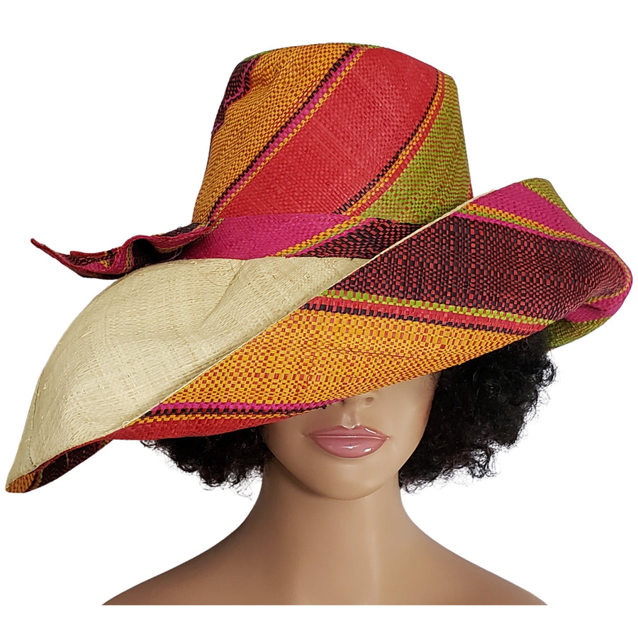 Bami: Hand Woven Multi-Color Madagascar Big Brim Raffia Sun Hat
