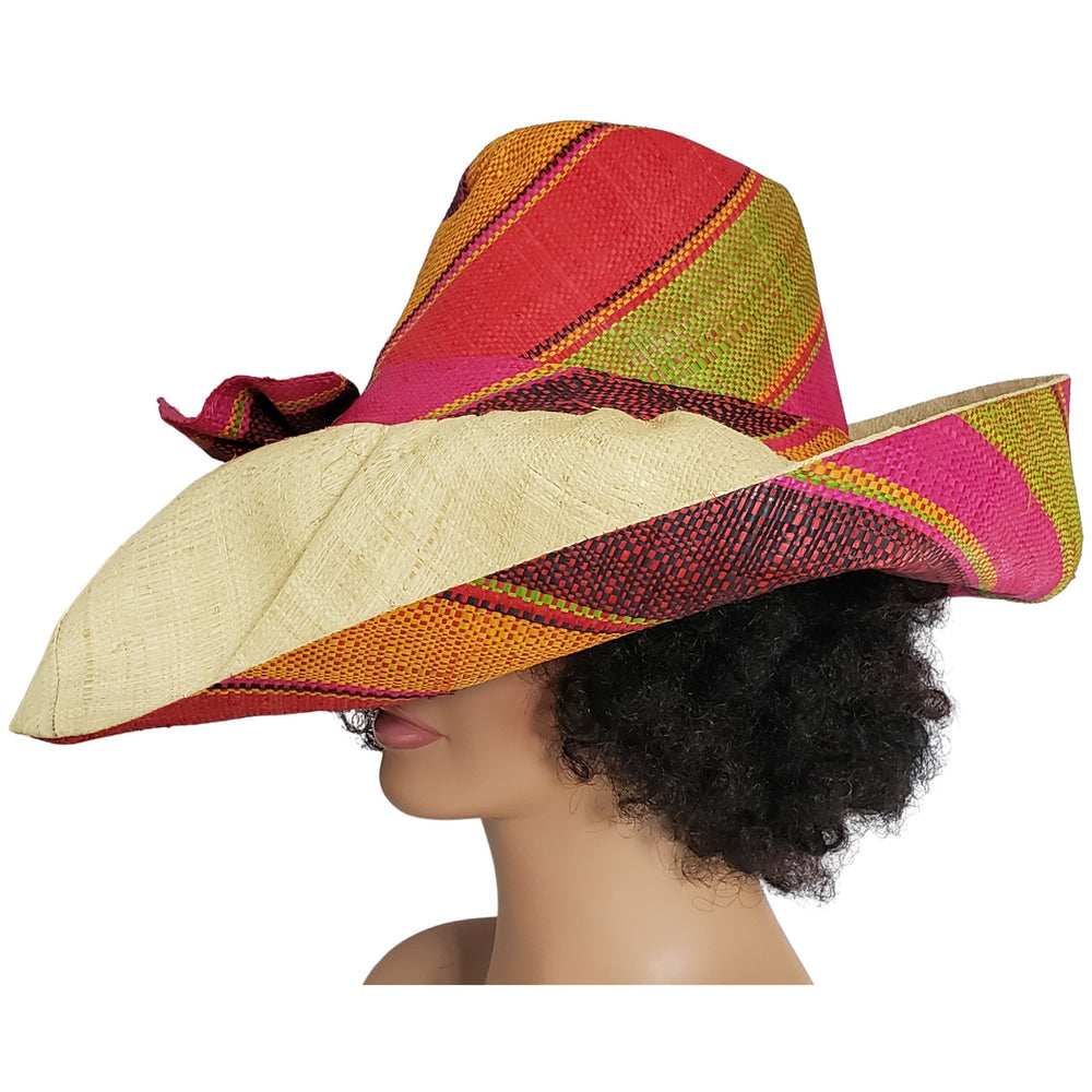 Bami: Hand Woven Multi-Color Madagascar Big Brim Raffia Sun Hat