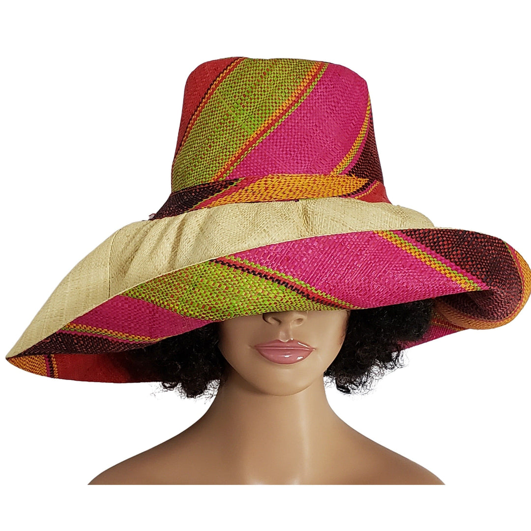Bami: Hand Woven Multi-Color Madagascar Big Brim Raffia Sun Hat