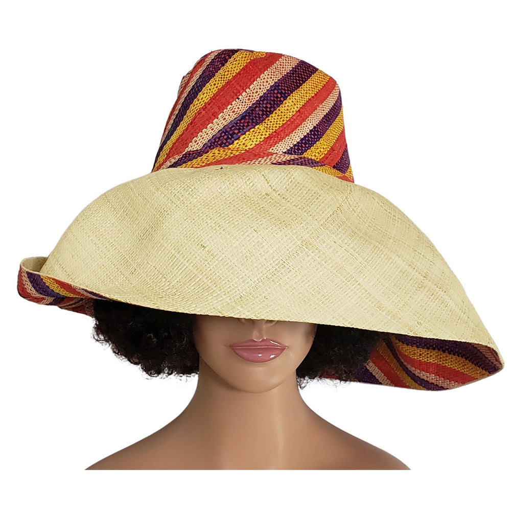 Kes:  Hand Woven Multi-Color Madagascar Big Brim Raffia Sun Hat