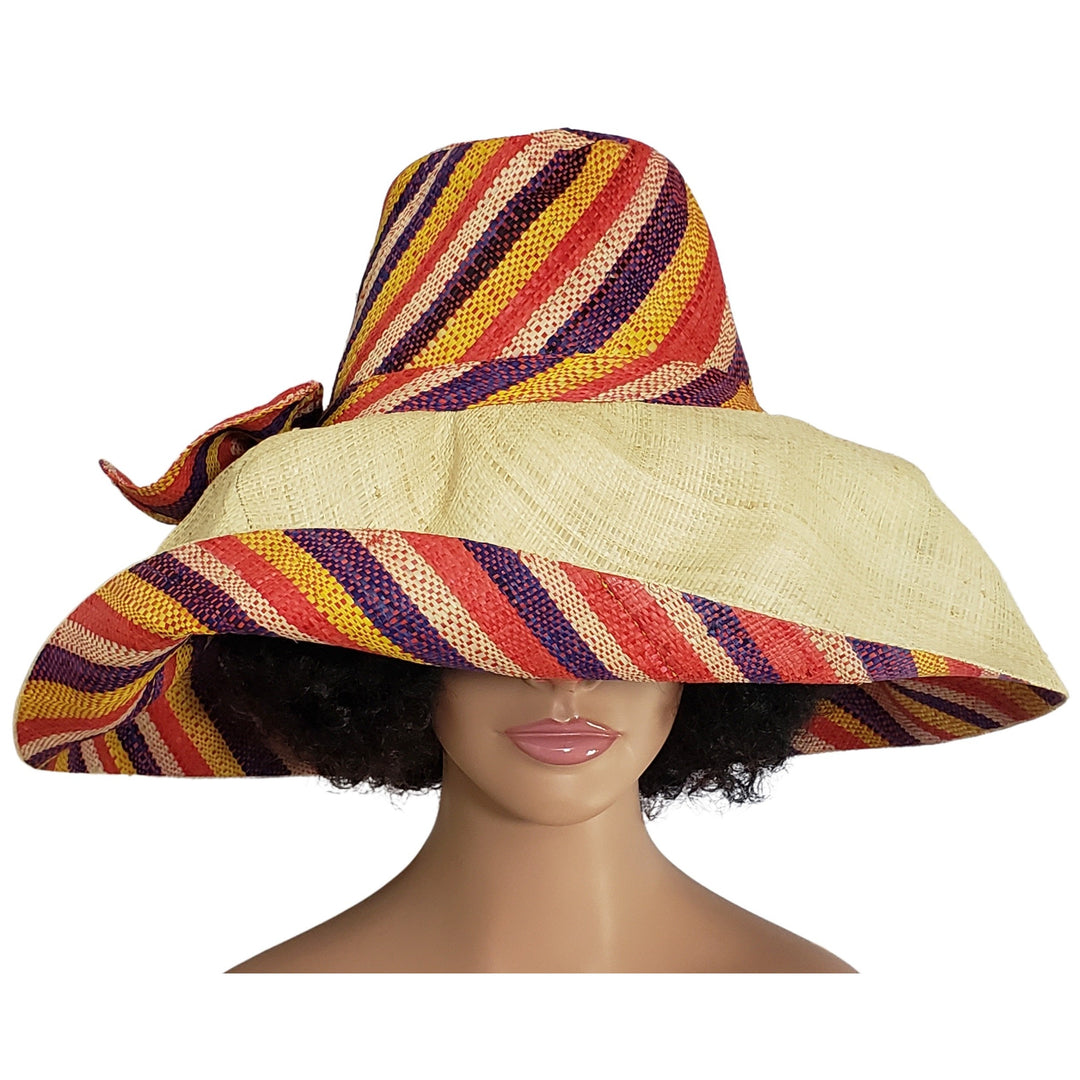 Kes:  Hand Woven Multi-Color Madagascar Big Brim Raffia Sun Hat