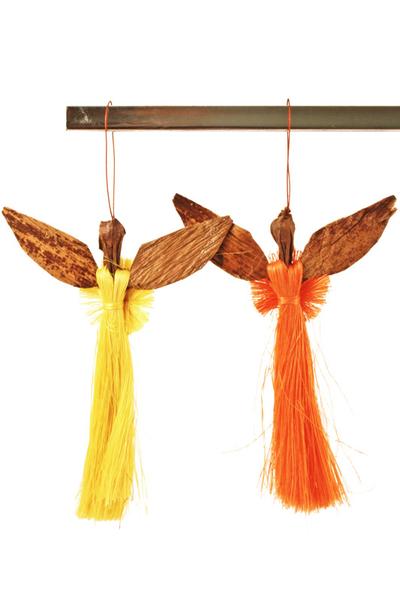 Authentic African Hand Made Colorful Sisal and Banana Fiber Angel Ornaments (Set of 4)