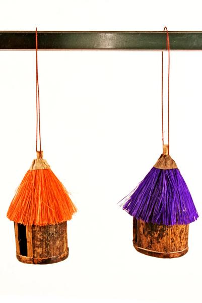 Authentic African Hand Made Colorful Sisal & Banana Fiber Hut Ornaments (Set of 4)