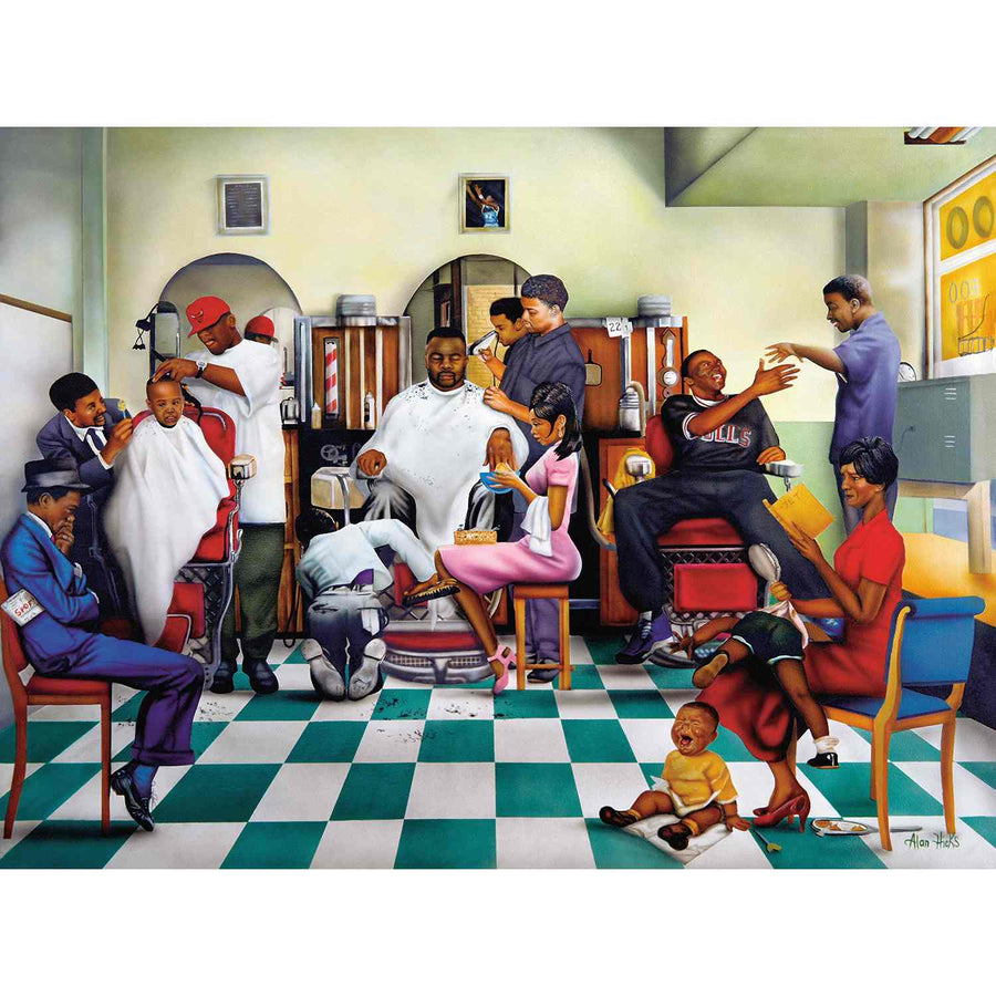 Hangin' at the Barbershop by Aaron and Alan Hicks: African American Jigsaw Puzzle