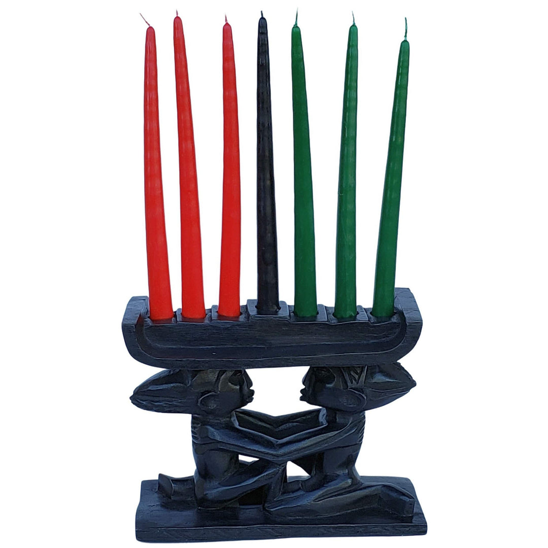 Barlumba Unity Couple: Authentic Hand Carved Kwanzaa Wood Kinara Celebration Set