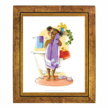 Bath Time Giggles (Girl) by Sylvia Walker (Gold Frame)