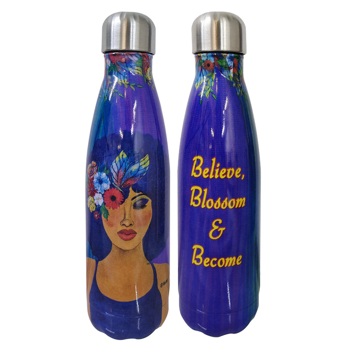 Believe, Blossom & Become by Sylvia Gbaby Cohen: African American Stainless Steel Bottle