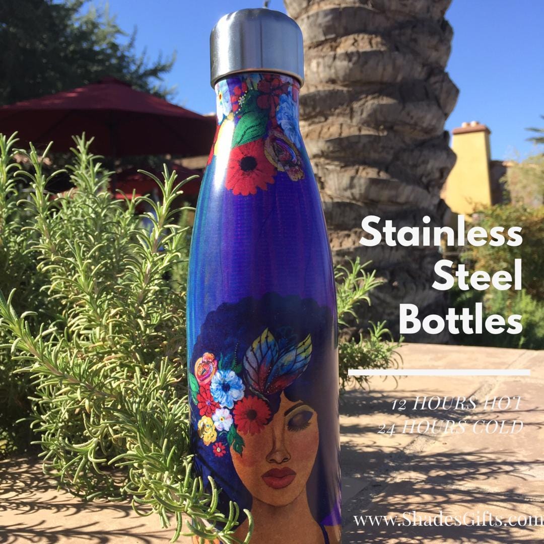 Believe, Blossom & Become by Sylvia Gbaby Cohen: African American Stainless Steel Bottle  (Lifestyle Photo)