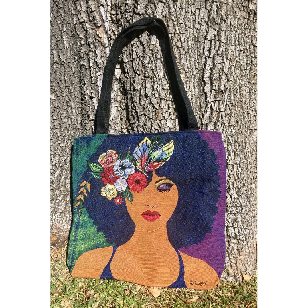 Believe, Blossom and Become: African American Woven Tote Bag by Sylvia "GBaby" Cohen