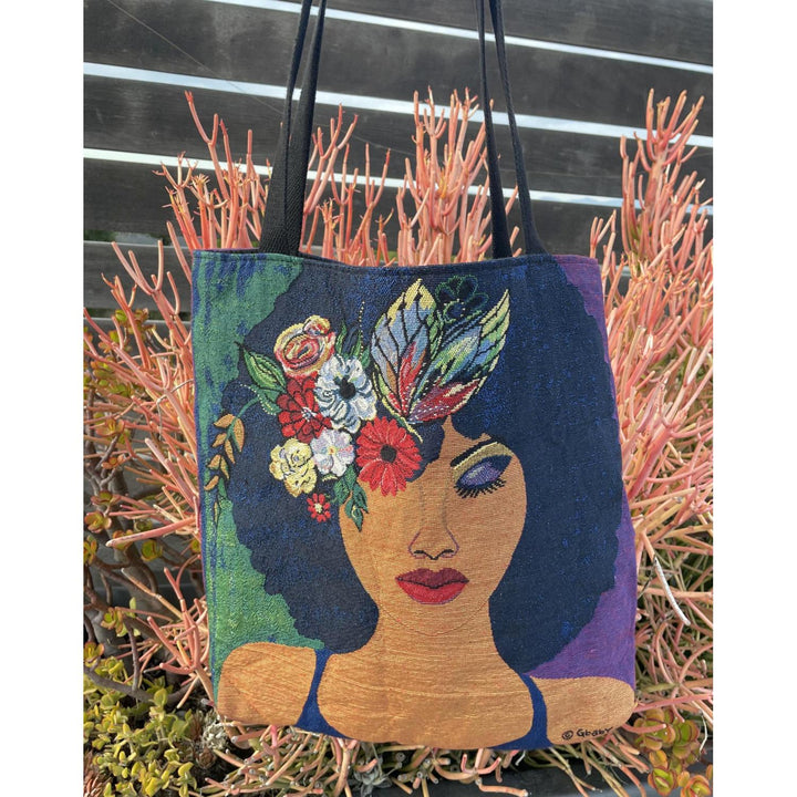 Believe, Blossom and Become: African American Woven Tote Bag by Sylvia "GBaby" Cohen