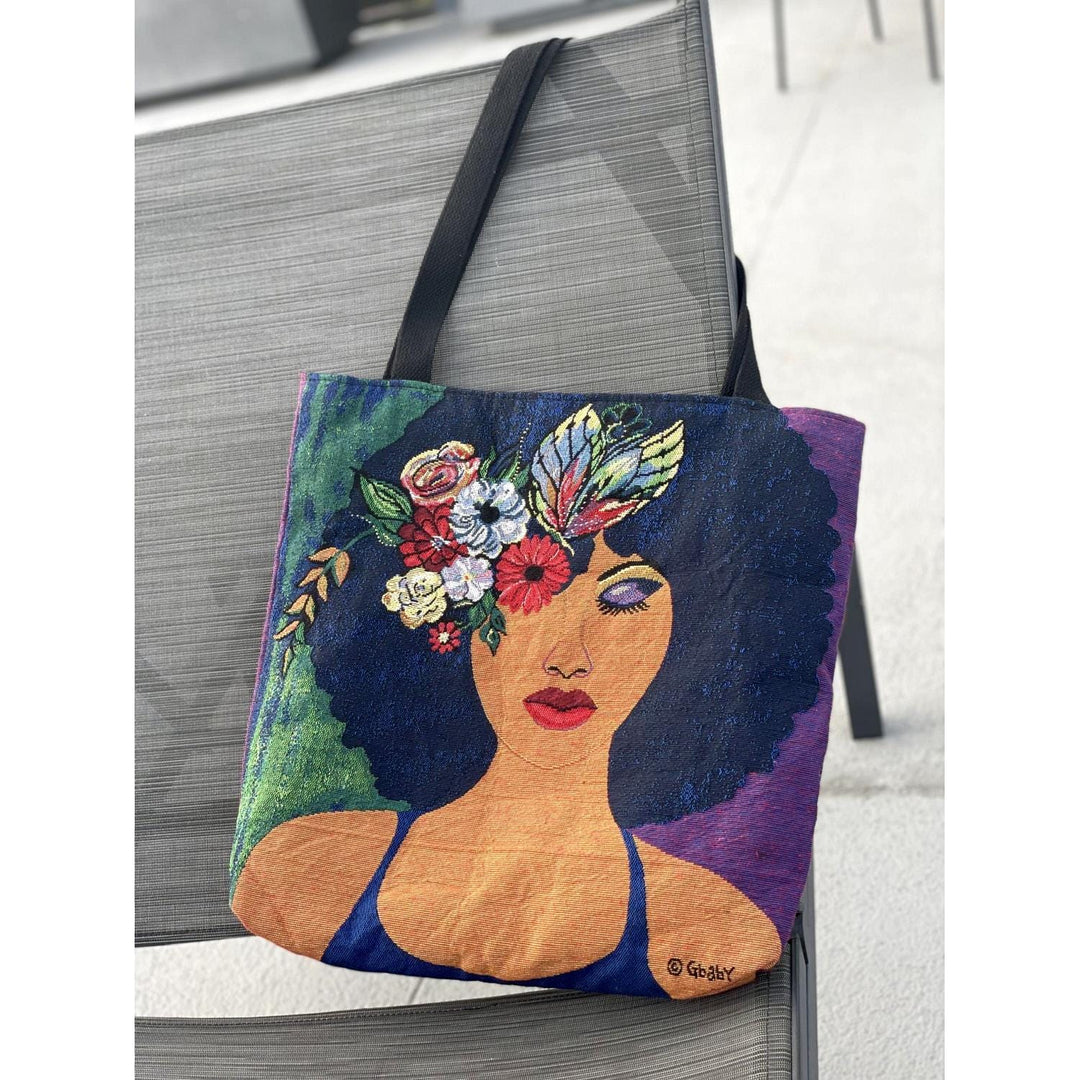 Believe, Blossom and Become: African American Woven Tote Bag by Sylvia "GBaby" Cohen