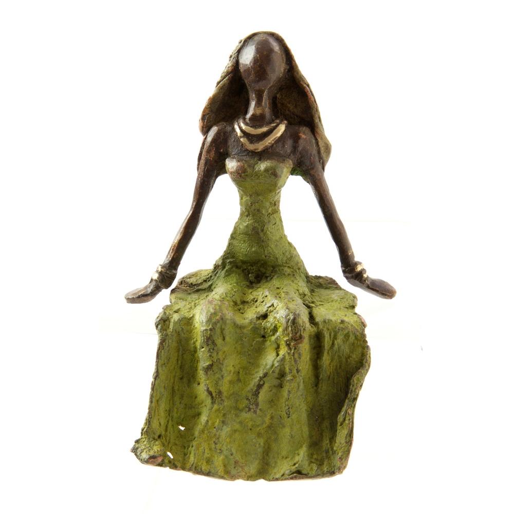 Seated Beauty: Hand Made African Bronze Sculpture (Burkino Faso)