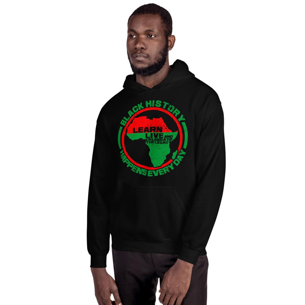 1 of 16: Black History Happens Everyday Unisex Hooded Sweatshirt (Black)