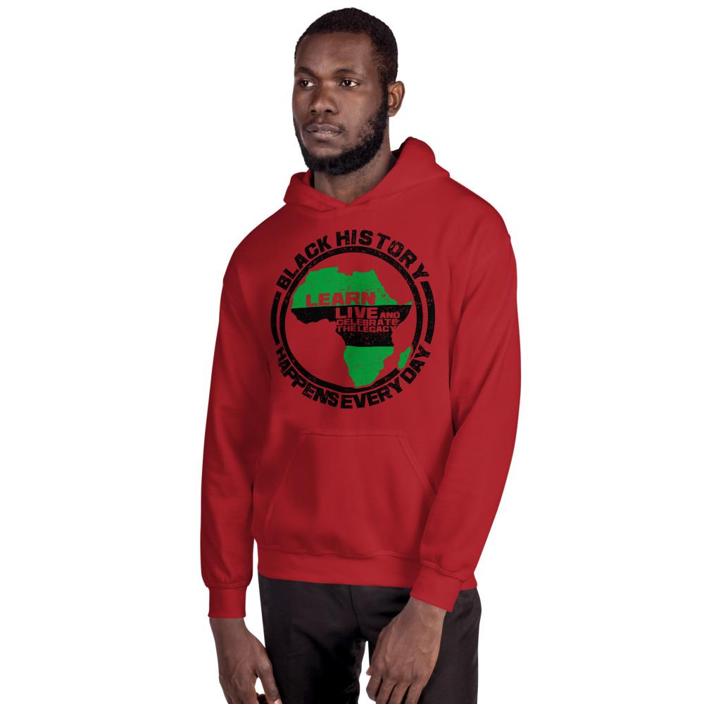 14 of 16: Black History Happens Everyday Unisex Hooded Sweatshirt (Red)