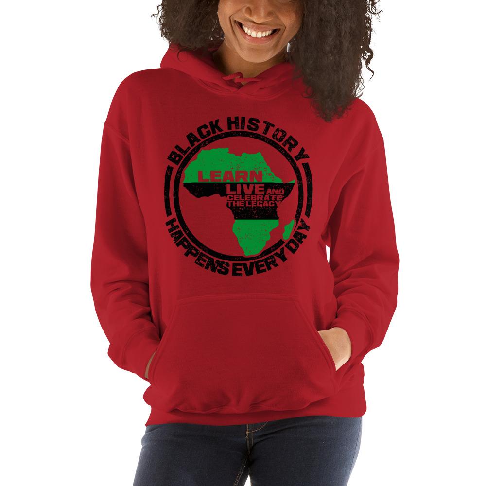Black History Happens Everyday Unisex Hooded Sweatshirt (Red)