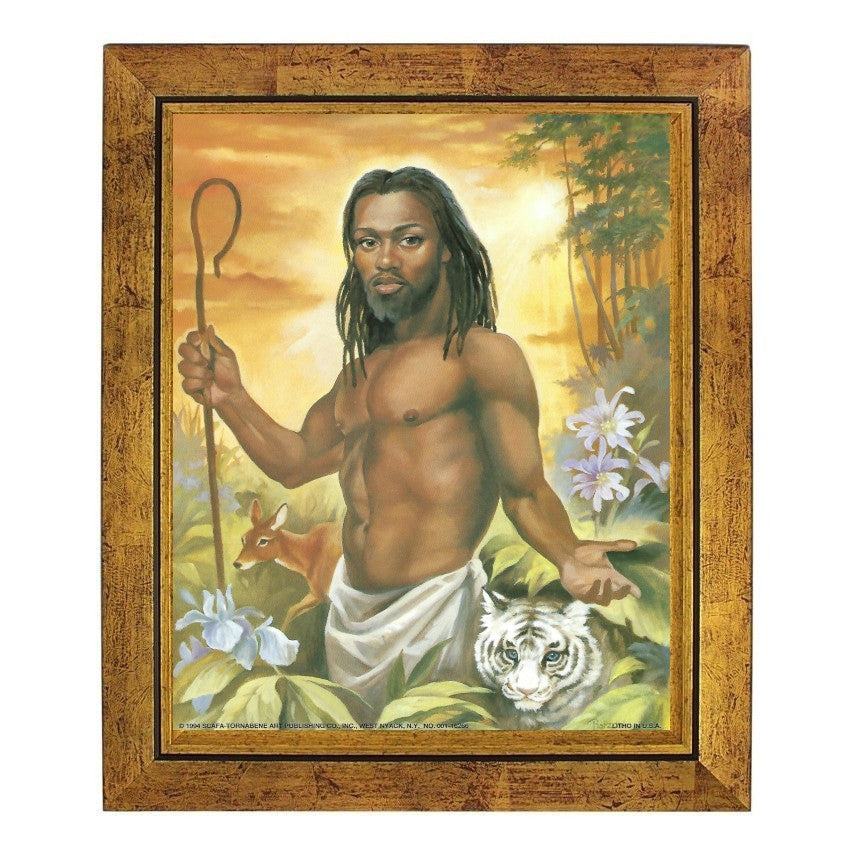Black Jesus: The Good Shepherd by Vincent Barzoni (Gold Frame)