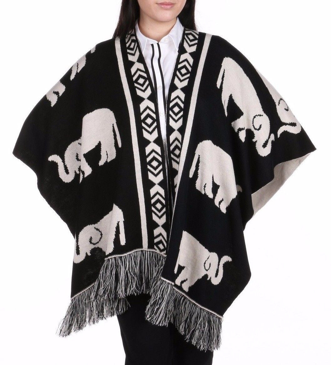 2 of 5: Delta Sigma Theta Inspired Black and White Reversible Elephant Shawl (Front)