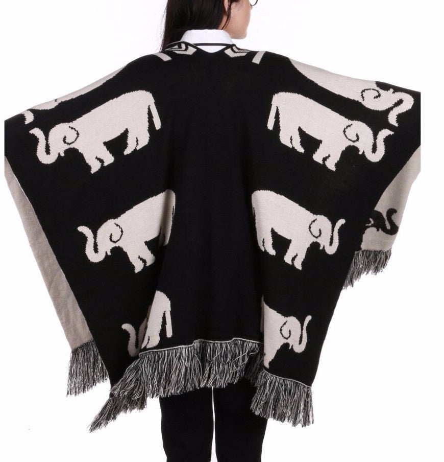 Delta Sigma Theta Inspired Black and White Reversible Elephant Shawl (Back)