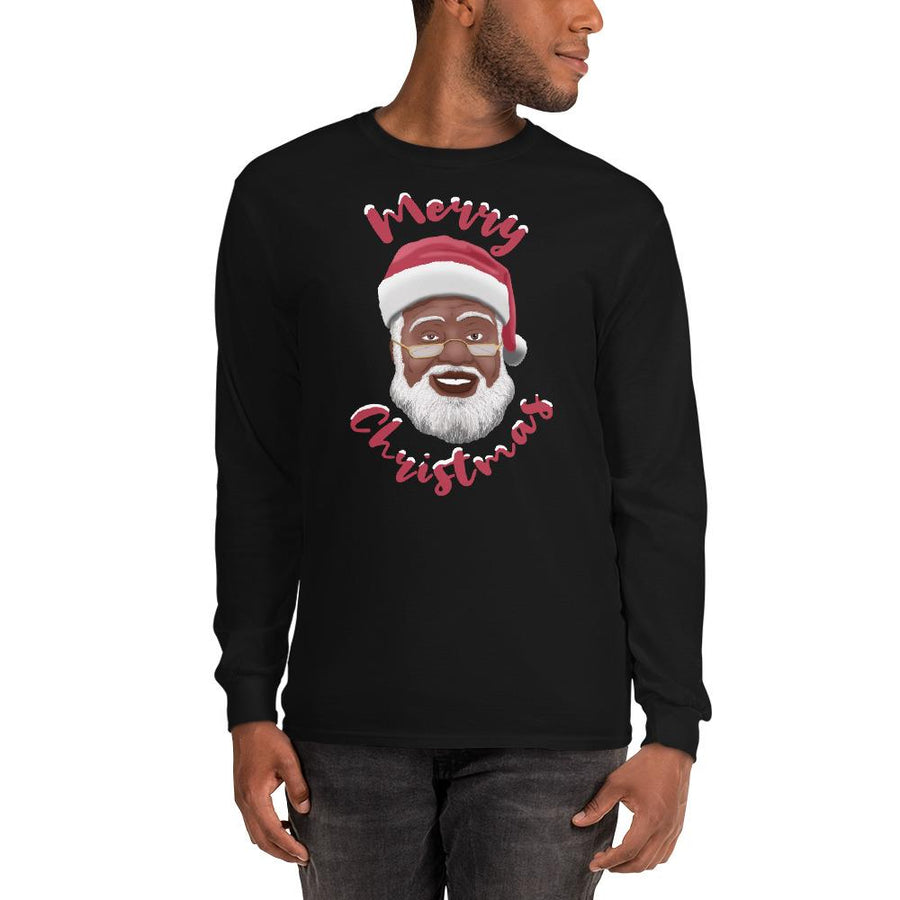 Merry Christmas (Black Santa Claus) Long Sleeve T-Shirt-T-Shirt-Soulful Generations-Small-Black-The Black Art Depot
