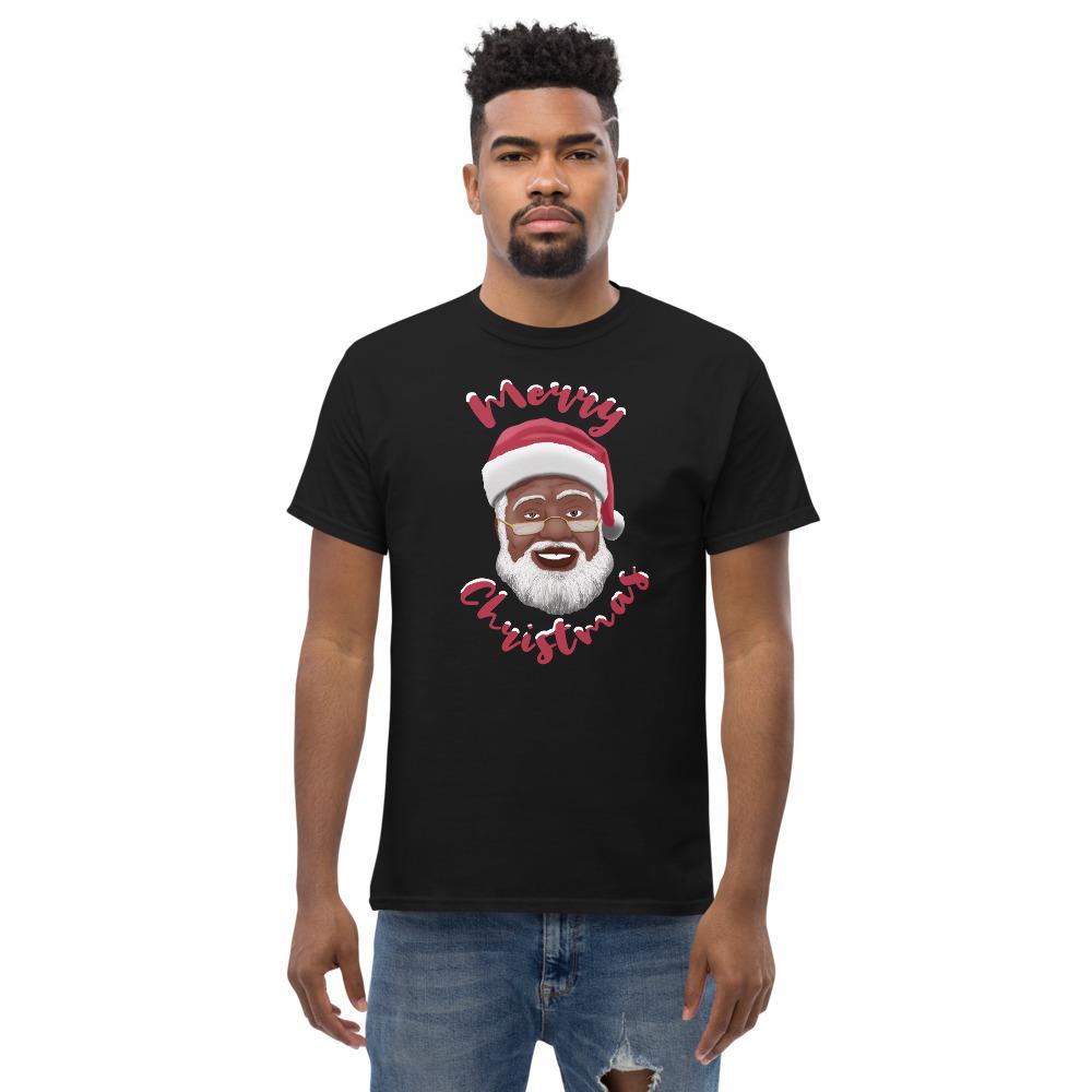 Merry Chirstmas: African American Santa Claus Short Sleeve T-Shirt (Black)